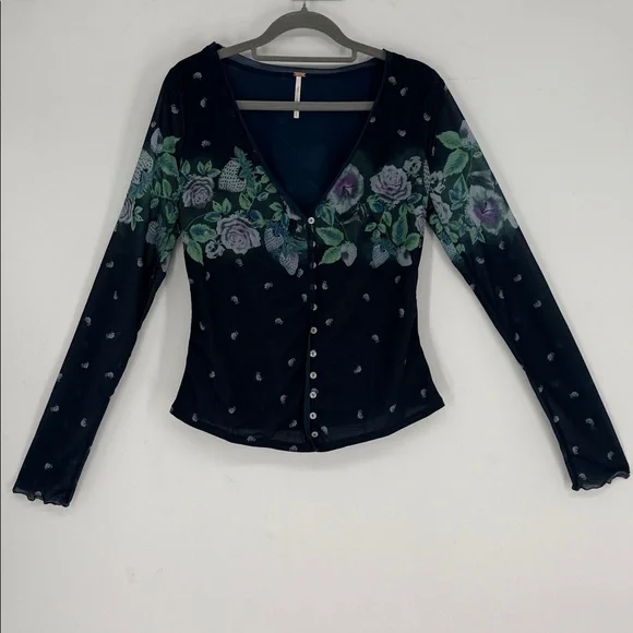 NWOT Free People Home Grown Mesh Cardi. Blue size S - Picture 2 of 6